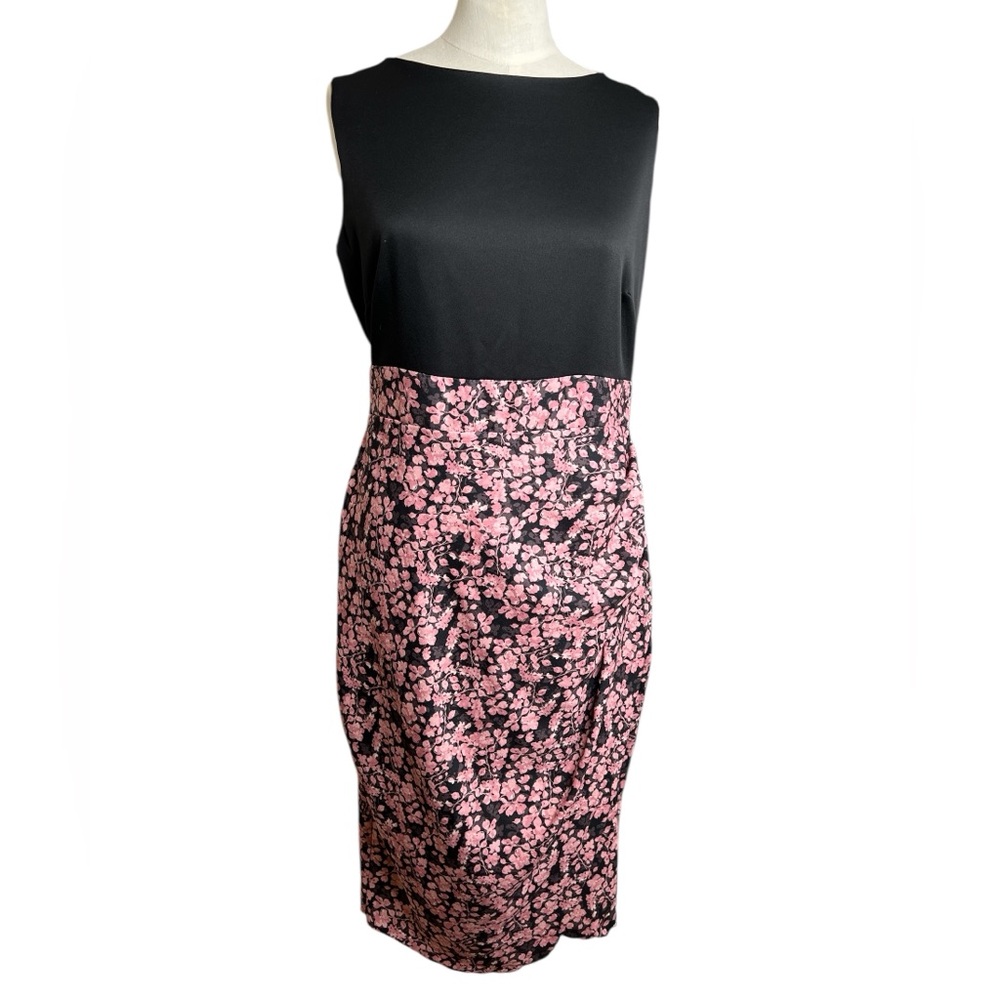 Closet London Black & Pink Pleated Pencil Dress – Tie Waist, Made in UK